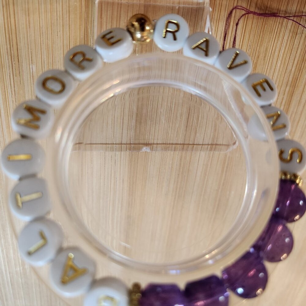 Hand Crafted Stretch Bracelet Purple White Gold Baltimore Ravens - Picture 3 of 5